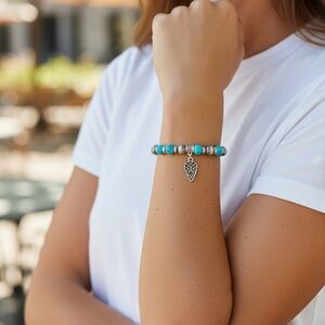 Turquoise Beaded Stretch Bracelet | Arrowhead Charm | Boho Western Jewelry#48